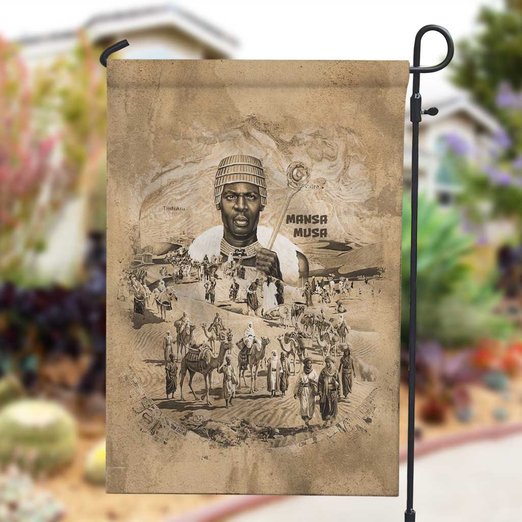 Mansa Musa Garden Flag Sepia Map Historic Pilgrimage Empire Expedition 1324 African Royalty Legacy - Wonder Print Shop