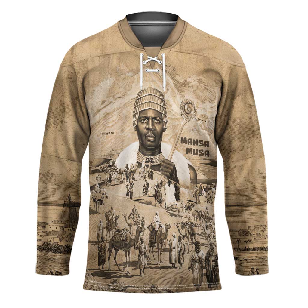 Mansa Musa Hockey Jersey Sepia Map Historic Pilgrimage Empire Expedition 1324 African Royalty Legacy - Wonder Print Shop