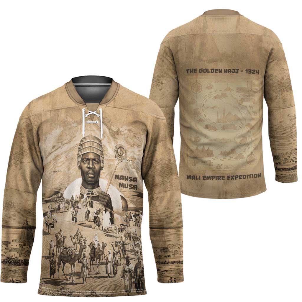 Mansa Musa Hockey Jersey Sepia Map Historic Pilgrimage Empire Expedition 1324 African Royalty Legacy - Wonder Print Shop