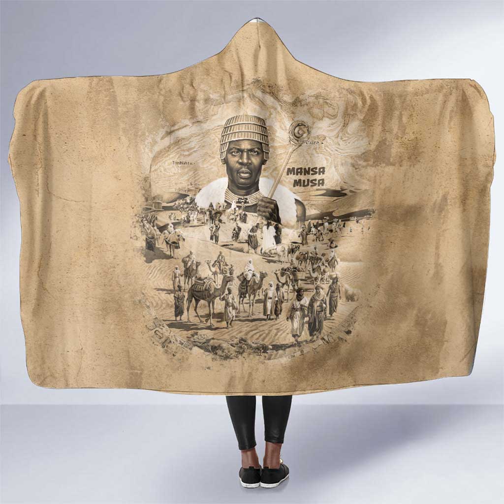 Mansa Musa Hooded Blanket Sepia Map Historic Pilgrimage Empire Expedition 1324 African Royalty Legacy - Wonder Print Shop