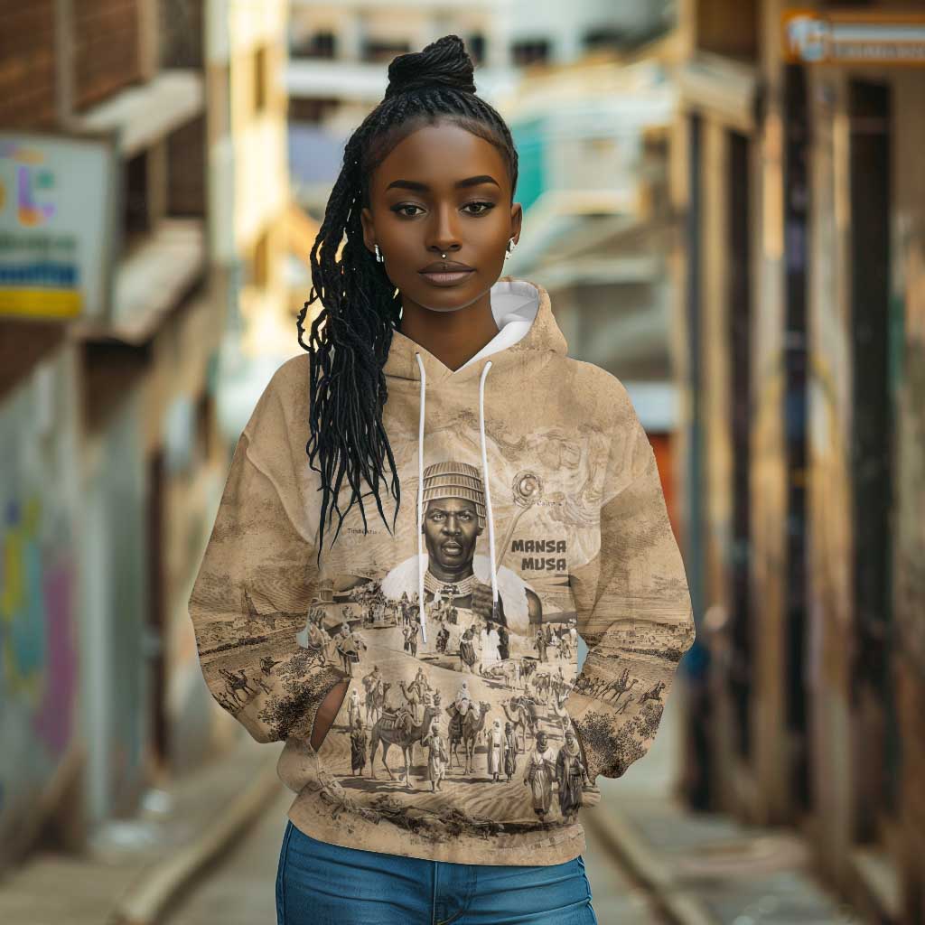 Mansa Musa Hoodie Sepia Map Historic Pilgrimage Empire Expedition 1324 African Royalty Legacy - Wonder Print Shop
