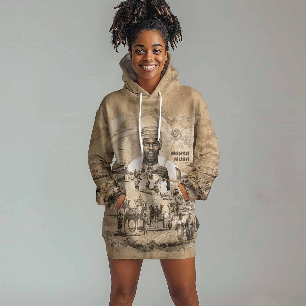 Mansa Musa Hoodie Dress Sepia Map Historic Pilgrimage Empire Expedition 1324 African Royalty Legacy - Wonder Print Shop