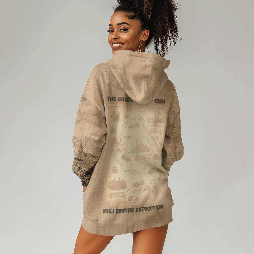 Mansa Musa Hoodie Dress Sepia Map Historic Pilgrimage Empire Expedition 1324 African Royalty Legacy - Wonder Print Shop