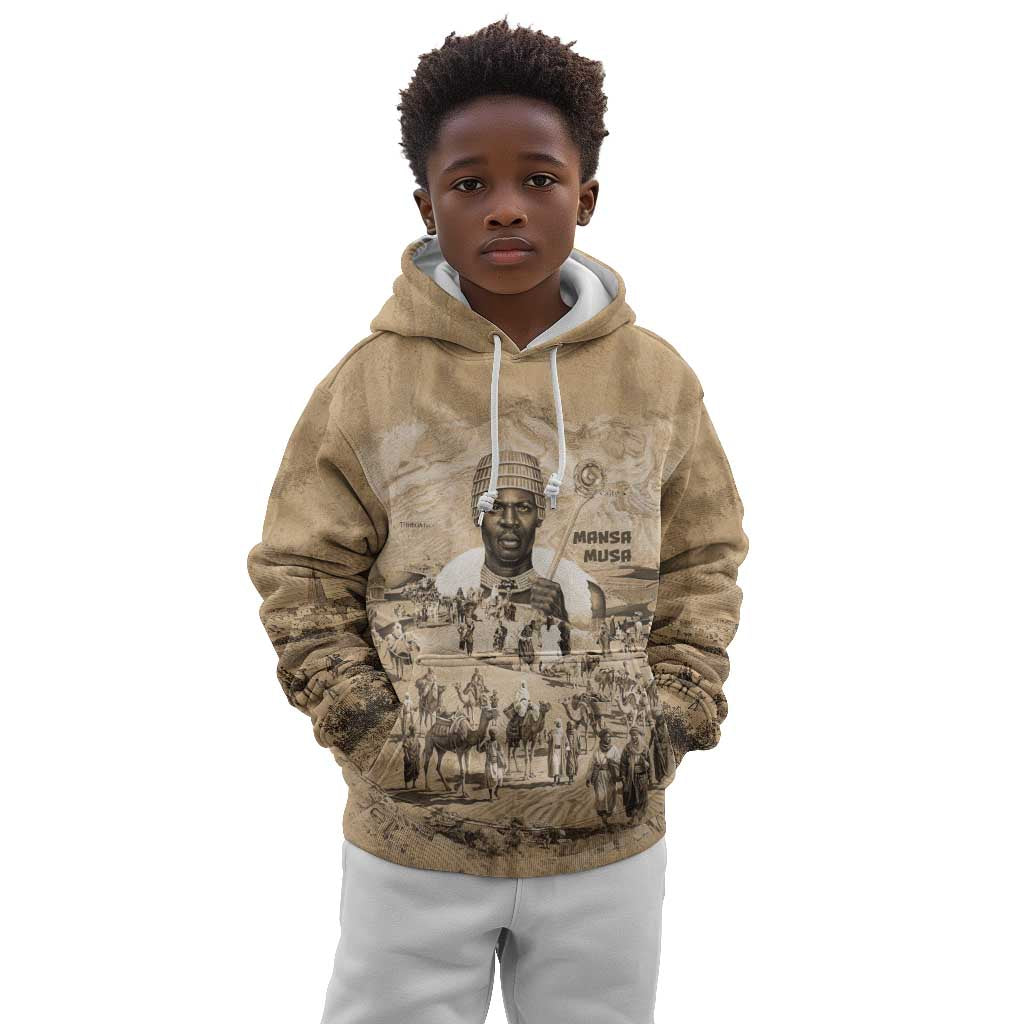 Mansa Musa Kid Hoodie Sepia Map Historic Pilgrimage Empire Expedition 1324 African Royalty Legacy - Wonder Print Shop
