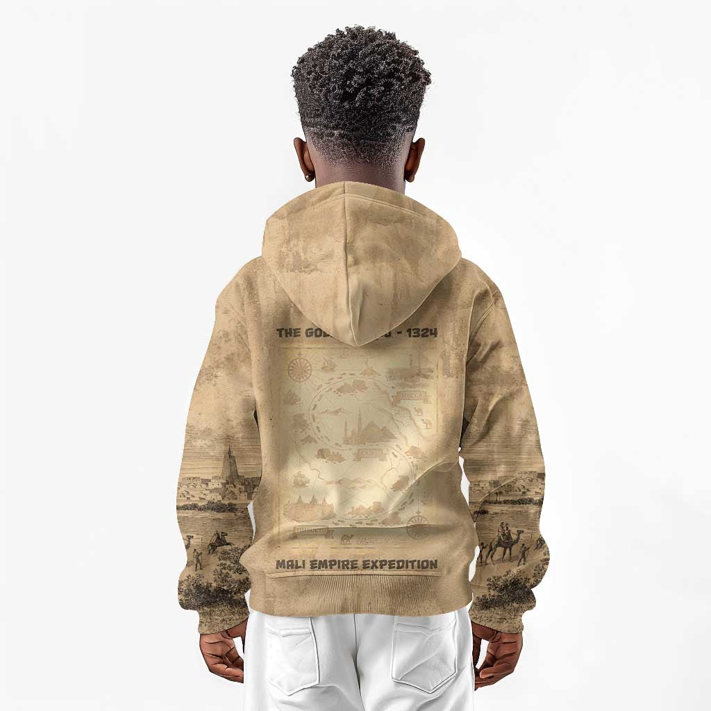 Mansa Musa Kid Hoodie Sepia Map Historic Pilgrimage Empire Expedition 1324 African Royalty Legacy - Wonder Print Shop
