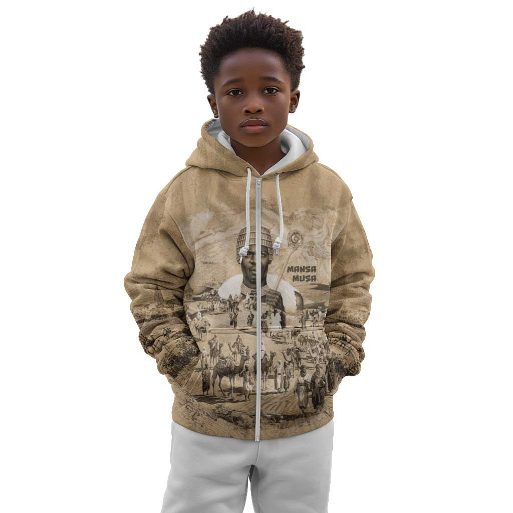 Mansa Musa Kid Hoodie Sepia Map Historic Pilgrimage Empire Expedition 1324 African Royalty Legacy - Wonder Print Shop