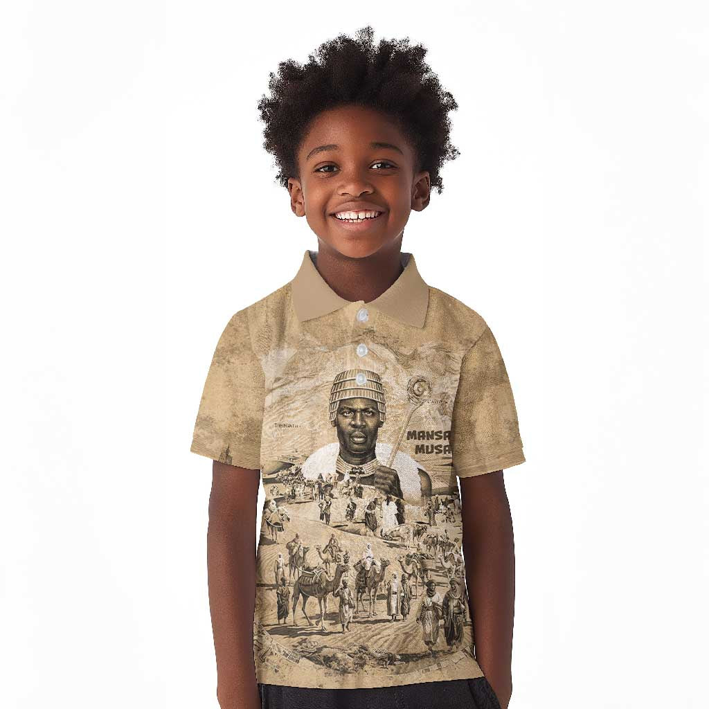 Mansa Musa Kid Polo Shirt Sepia Map Historic Pilgrimage Empire Expedition 1324 African Royalty Legacy - Wonder Print Shop