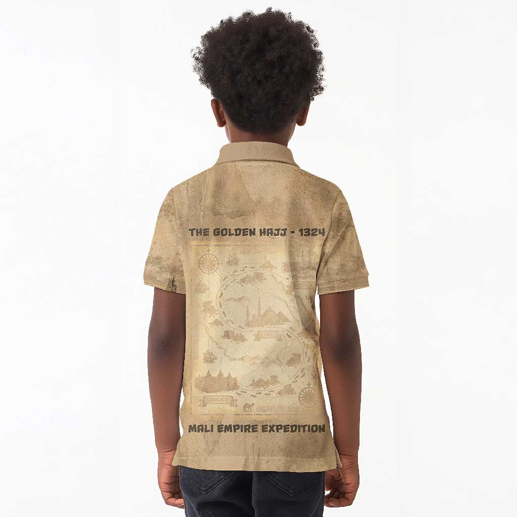 Mansa Musa Kid Polo Shirt Sepia Map Historic Pilgrimage Empire Expedition 1324 African Royalty Legacy - Wonder Print Shop