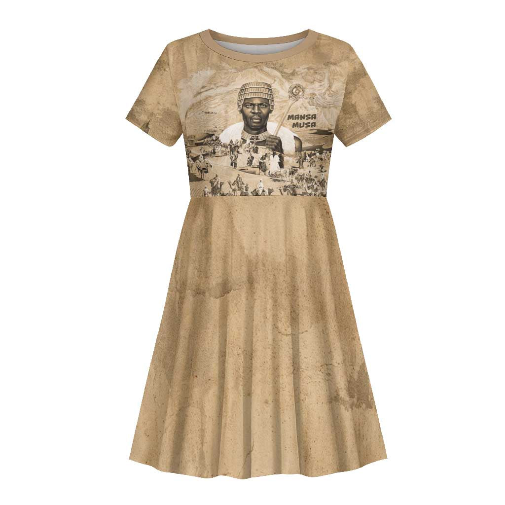 Mansa Musa Kid Short Sleeve Dress Sepia Map Historic Pilgrimage Empire Expedition 1324 African Royalty Legacy - Wonder Print Shop