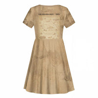 Mansa Musa Kid Short Sleeve Dress Sepia Map Historic Pilgrimage Empire Expedition 1324 African Royalty Legacy - Wonder Print Shop