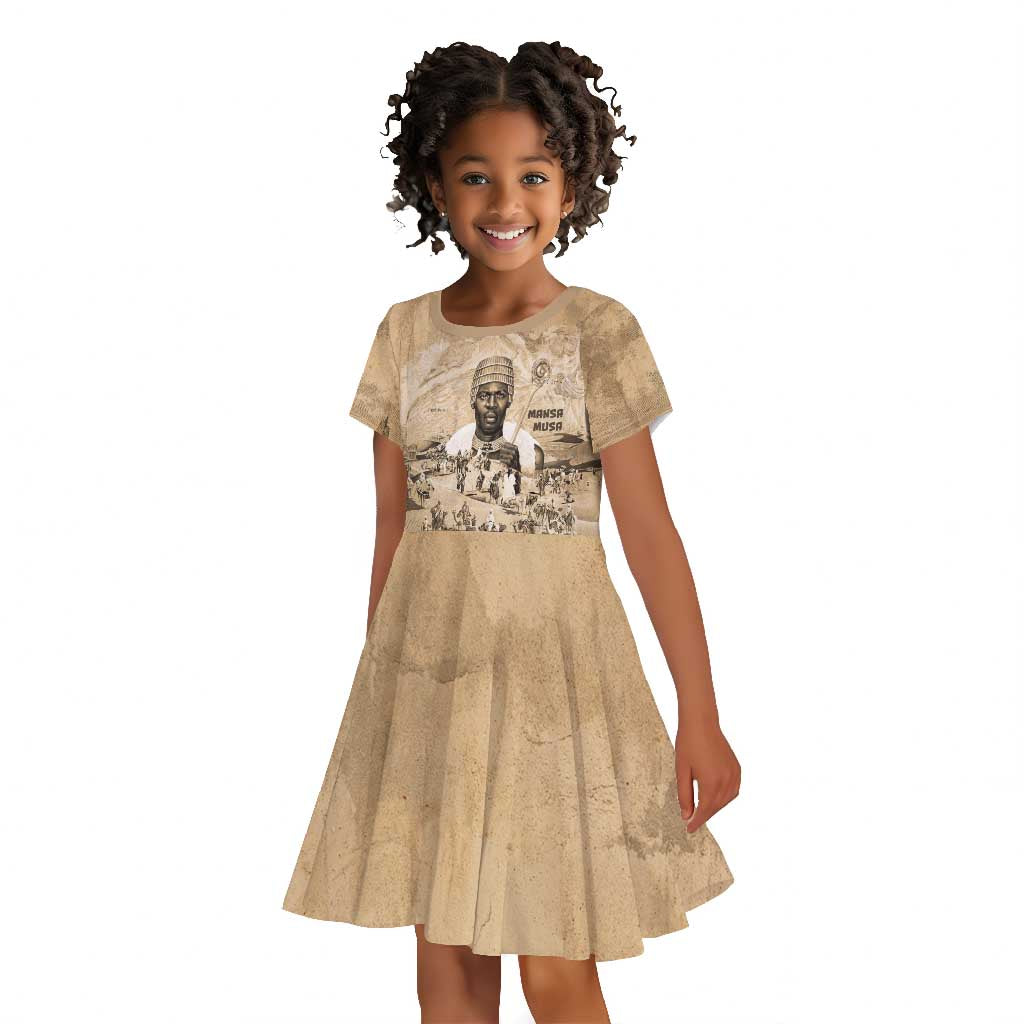 Mansa Musa Kid Short Sleeve Dress Sepia Map Historic Pilgrimage Empire Expedition 1324 African Royalty Legacy - Wonder Print Shop