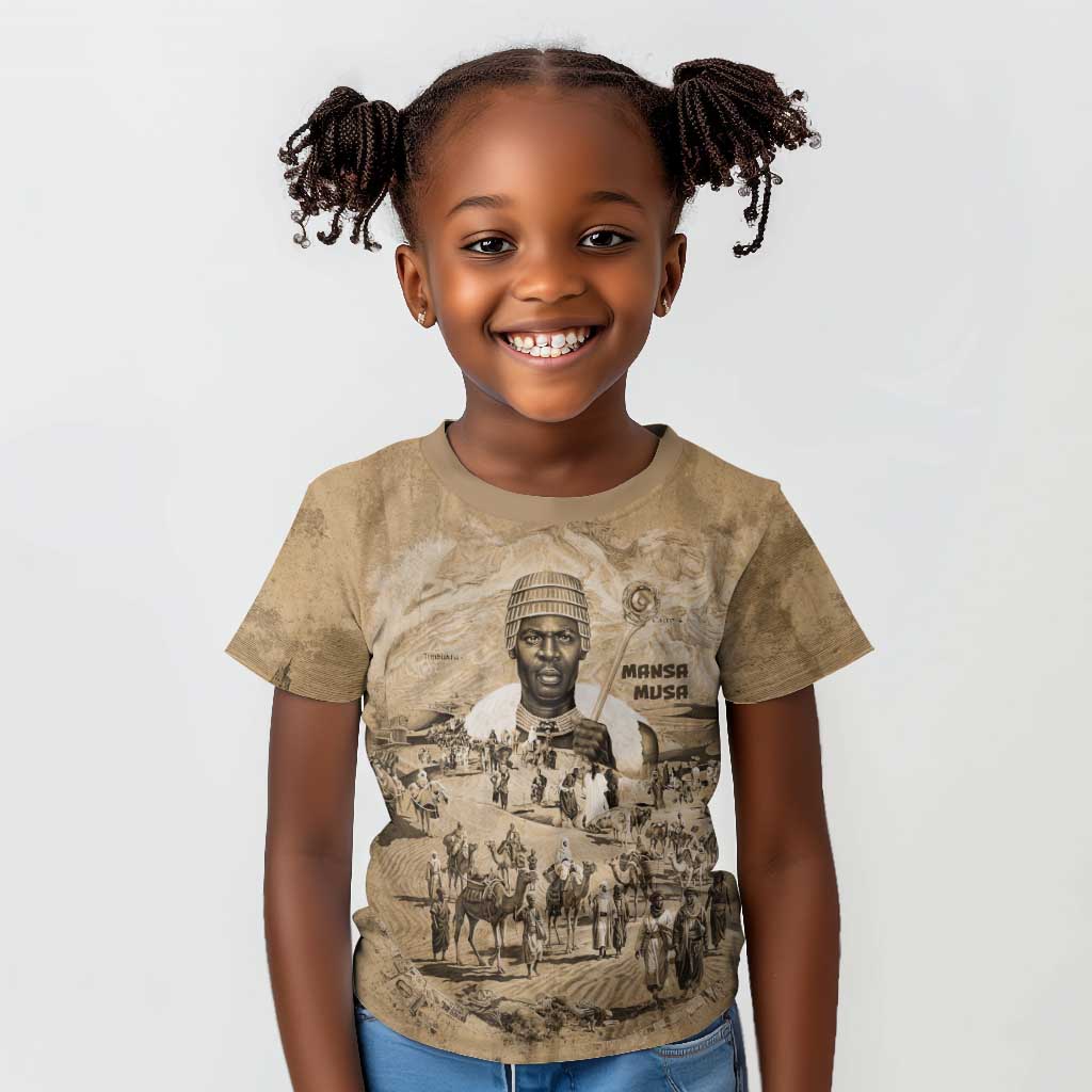 Mansa Musa Kid T shirt Sepia Map Historic Pilgrimage Empire Expedition 1324 African Royalty Legacy - Wonder Print Shop