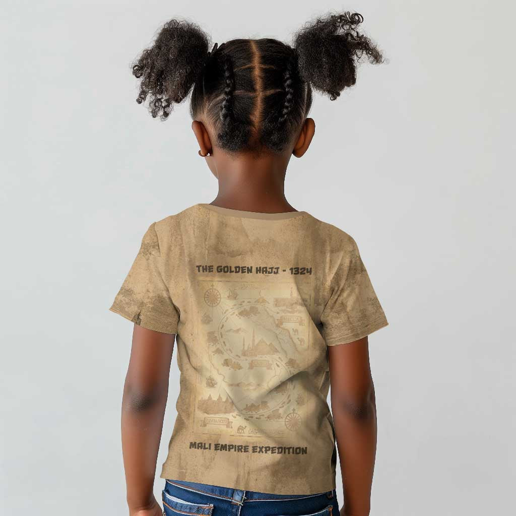 Mansa Musa Kid T shirt Sepia Map Historic Pilgrimage Empire Expedition 1324 African Royalty Legacy - Wonder Print Shop
