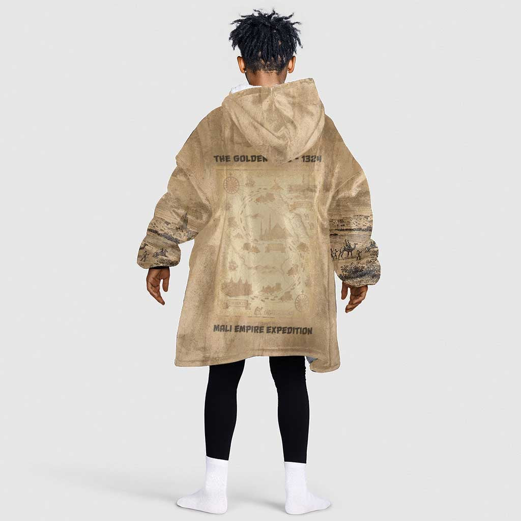 Mansa Musa Kid Wearable Blanket Hoodie Sepia Map Historic Pilgrimage Empire Expedition 1324 African Royalty Legacy - Wonder Print Shop