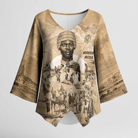 Mansa Musa Kimono Sleeve Blouse Sepia Map Historic Pilgrimage Empire Expedition 1324 African Royalty Legacy - Wonder Print Shop