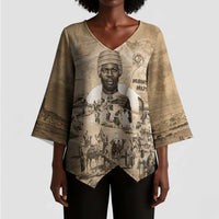 Mansa Musa Kimono Sleeve Blouse Sepia Map Historic Pilgrimage Empire Expedition 1324 African Royalty Legacy - Wonder Print Shop
