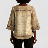 Mansa Musa Kimono Sleeve Blouse Sepia Map Historic Pilgrimage Empire Expedition 1324 African Royalty Legacy - Wonder Print Shop