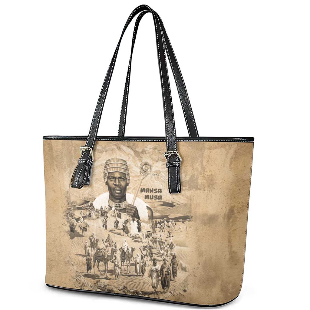 Mansa Musa Leather Tote Bag Sepia Map Historic Pilgrimage Empire Expedition 1324 African Royalty Legacy - Wonder Print Shop