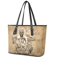 Mansa Musa Leather Tote Bag Sepia Map Historic Pilgrimage Empire Expedition 1324 African Royalty Legacy - Wonder Print Shop