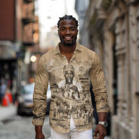 Mansa Musa Long Sleeve Button Shirt Sepia Map Historic Pilgrimage Empire Expedition 1324 African Royalty Legacy - Wonder Print Shop
