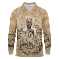 Mansa Musa Long Sleeve Polo Shirt Sepia Map Historic Pilgrimage Empire Expedition 1324 African Royalty Legacy - Wonder Print Shop