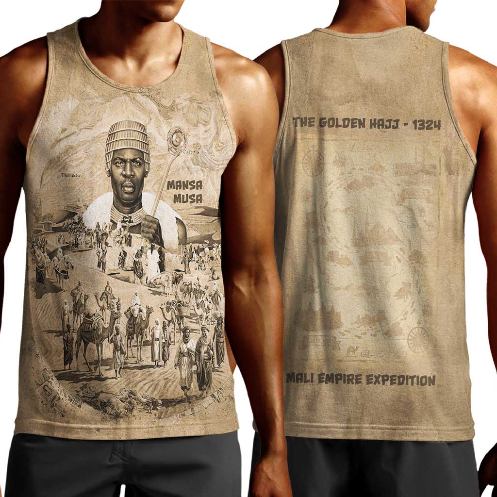 Mansa Musa Men Tank Top Sepia Map Historic Pilgrimage Empire Expedition 1324 African Royalty Legacy - Wonder Print Shop