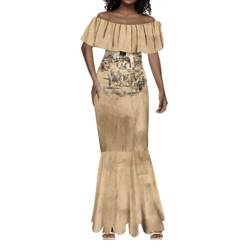 Mansa Musa Mermaid Dress Sepia Map Historic Pilgrimage Empire Expedition 1324 African Royalty Legacy - Wonder Print Shop