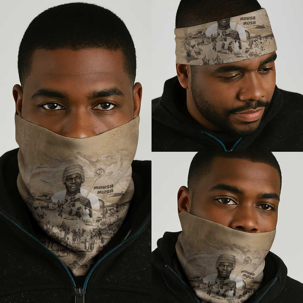 Mansa Musa Neck Gaiter Sepia Map Historic Pilgrimage Empire Expedition 1324 African Royalty Legacy - Wonder Print Shop