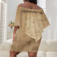 Mansa Musa Off Shoulder Short Dress Sepia Map Historic Pilgrimage Empire Expedition 1324 African Royalty Legacy - Wonder Print Shop