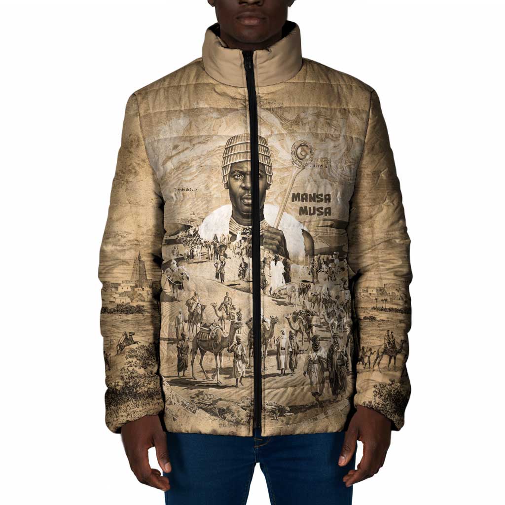 Mansa Musa Padded Jacket Sepia Map Historic Pilgrimage Empire Expedition 1324 African Royalty Legacy - Wonder Print Shop