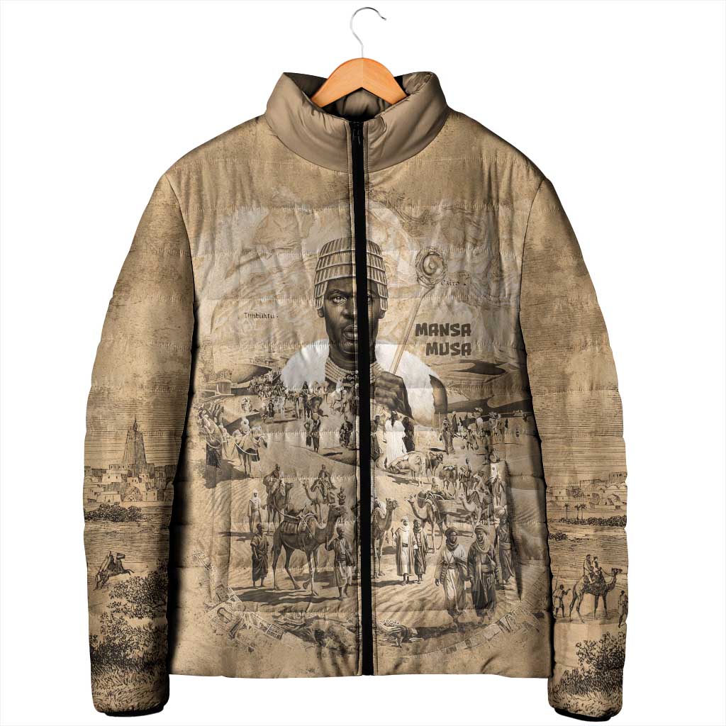 Mansa Musa Padded Jacket Sepia Map Historic Pilgrimage Empire Expedition 1324 African Royalty Legacy - Wonder Print Shop