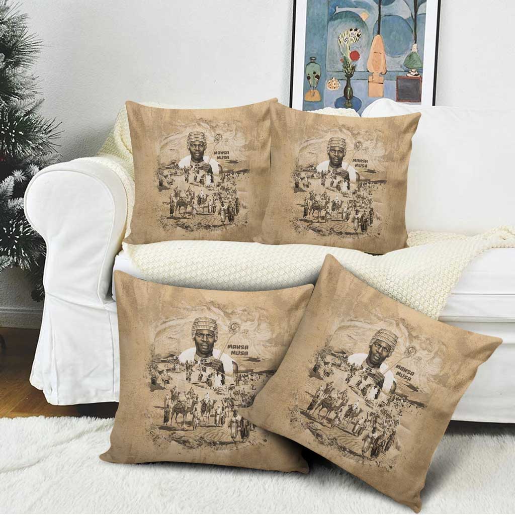 Mansa Musa Pillow Cover Sepia Map Historic Pilgrimage Empire Expedition 1324 African Royalty Legacy - Wonder Print Shop