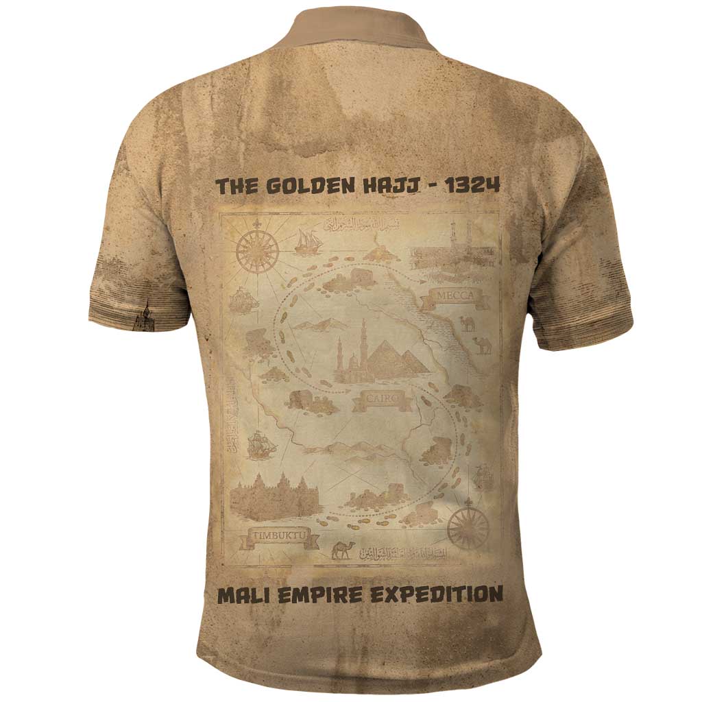 Mansa Musa Polo Shirt Sepia Map Historic Pilgrimage Empire Expedition 1324 African Royalty Legacy - Wonder Print Shop