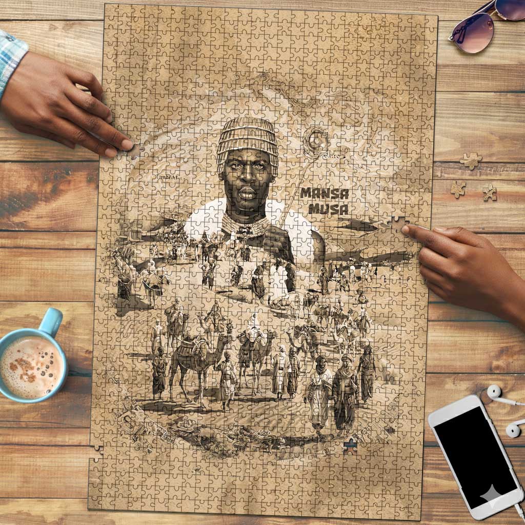 Mansa Musa Puzzle Sepia Map Historic Pilgrimage Empire Expedition 1324 African Royalty Legacy - Wonder Print Shop