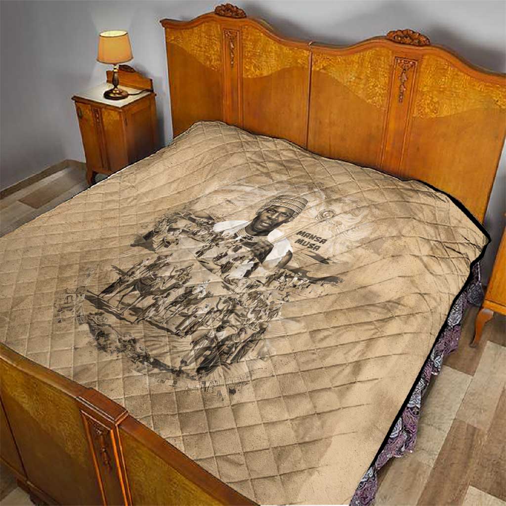 Mansa Musa Quilt Sepia Map Historic Pilgrimage Empire Expedition 1324 African Royalty Legacy - Wonder Print Shop