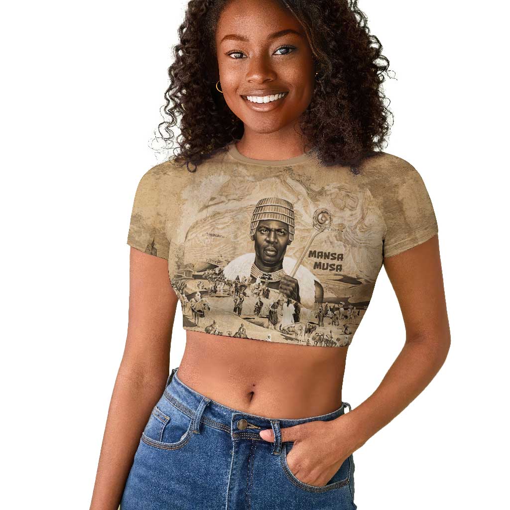 Mansa Musa Raglan Cropped T shirt Sepia Map Historic Pilgrimage Empire Expedition 1324 African Royalty Legacy - Wonder Print Shop