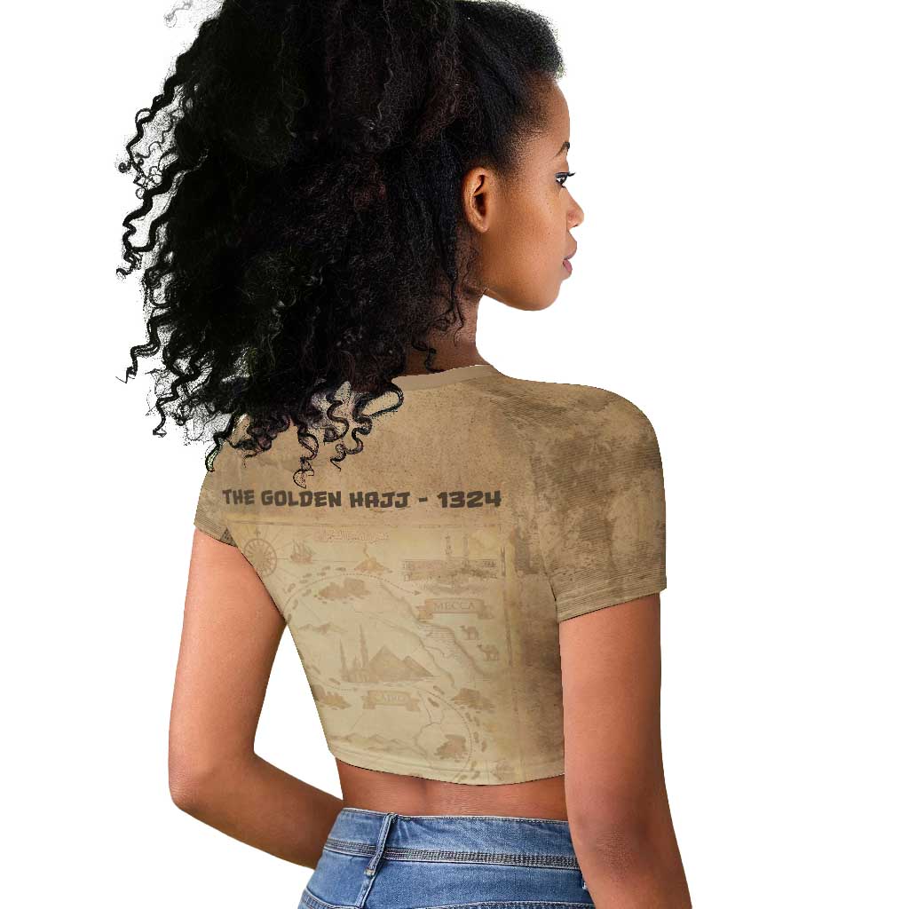 Mansa Musa Raglan Cropped T shirt Sepia Map Historic Pilgrimage Empire Expedition 1324 African Royalty Legacy - Wonder Print Shop