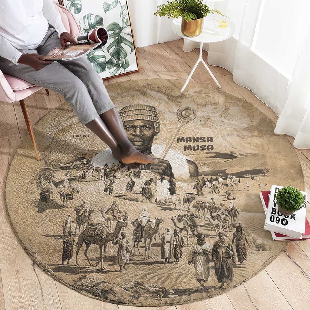 Mansa Musa Round Carpet Sepia Map Historic Pilgrimage Empire Expedition 1324 African Royalty Legacy - Wonder Print Shop