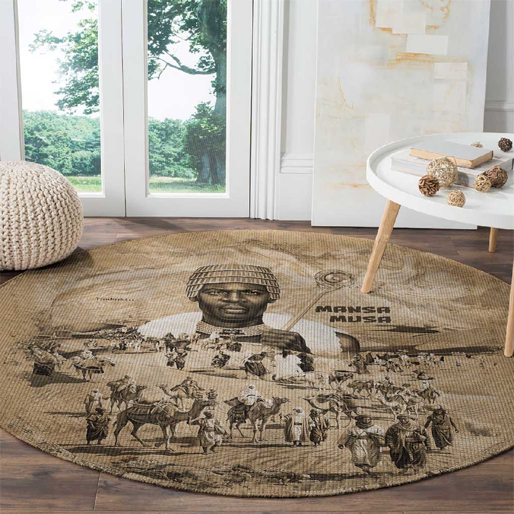 Mansa Musa Round Carpet Sepia Map Historic Pilgrimage Empire Expedition 1324 African Royalty Legacy - Wonder Print Shop