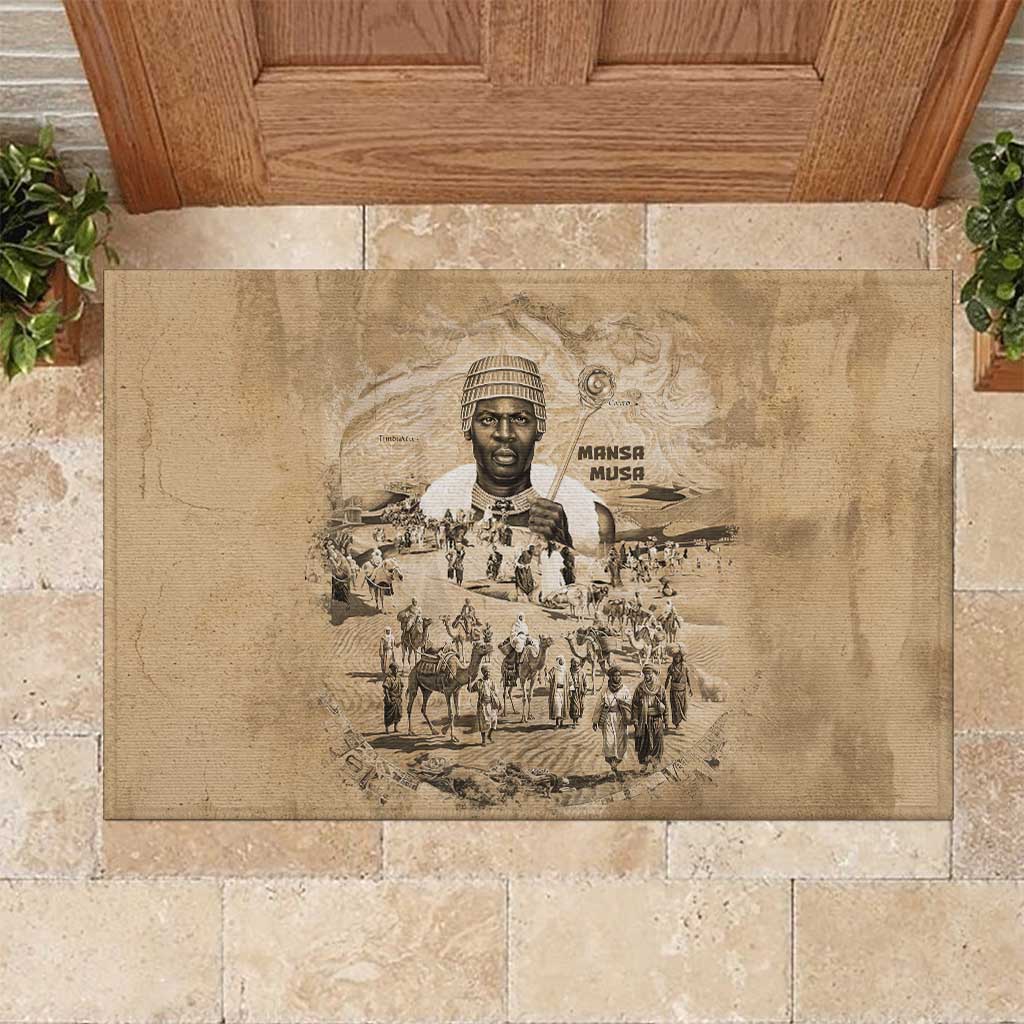 Mansa Musa Rubber Doormat Sepia Map Historic Pilgrimage Empire Expedition 1324 African Royalty Legacy - Wonder Print Shop