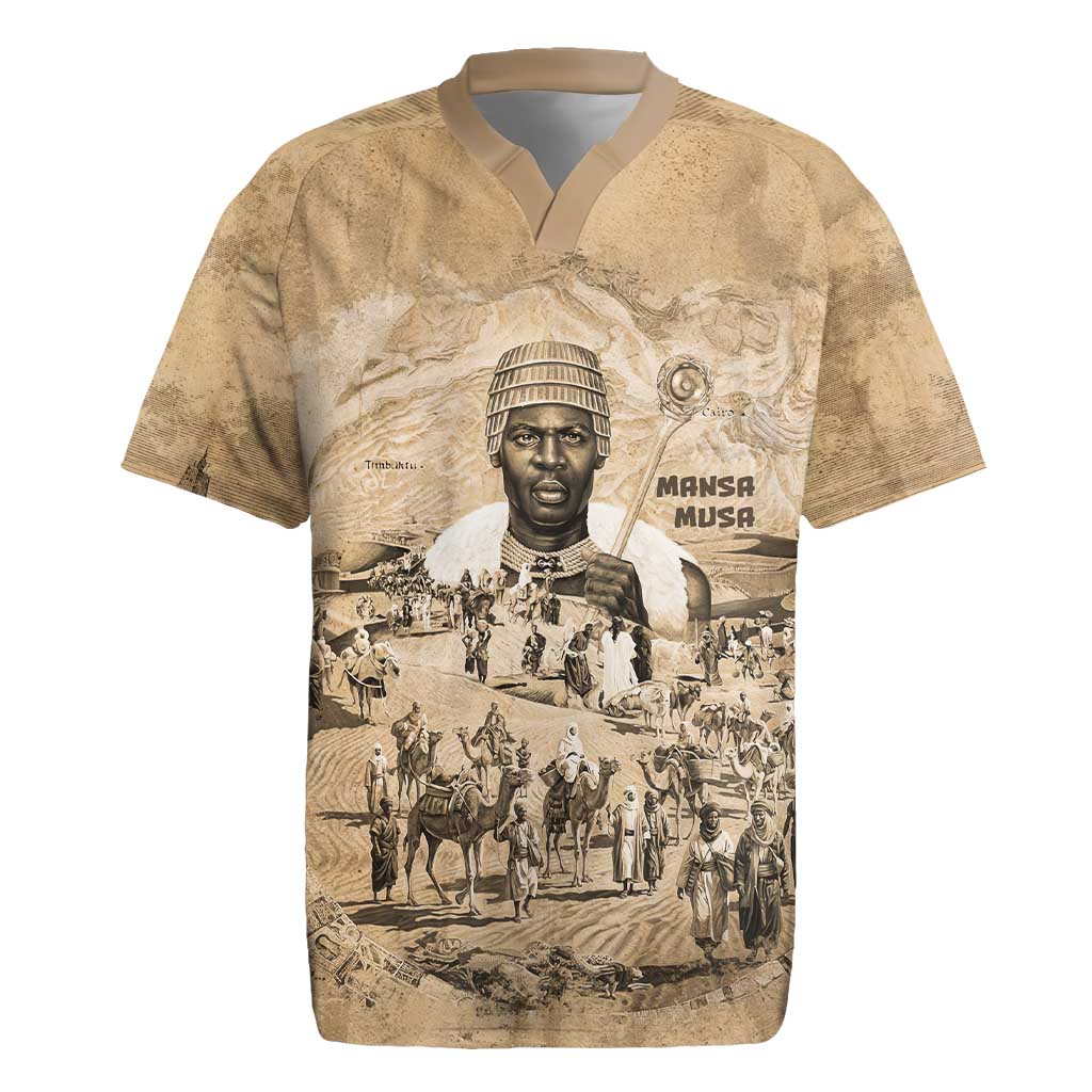 Mansa Musa Rugby Jersey Sepia Map Historic Pilgrimage Empire Expedition 1324 African Royalty Legacy - Wonder Print Shop