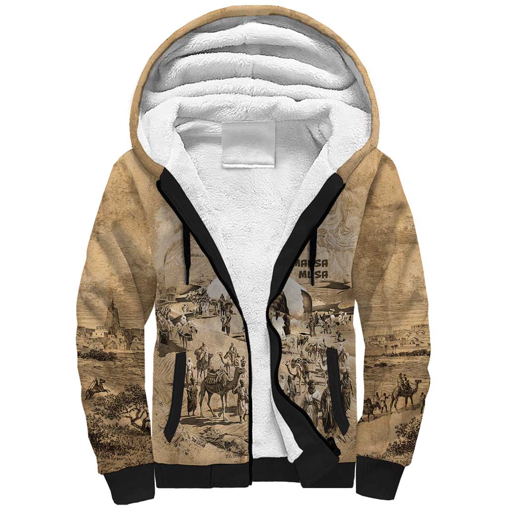 Mansa Musa Sherpa Hoodie Sepia Map Historic Pilgrimage Empire Expedition 1324 African Royalty Legacy - Wonder Print Shop