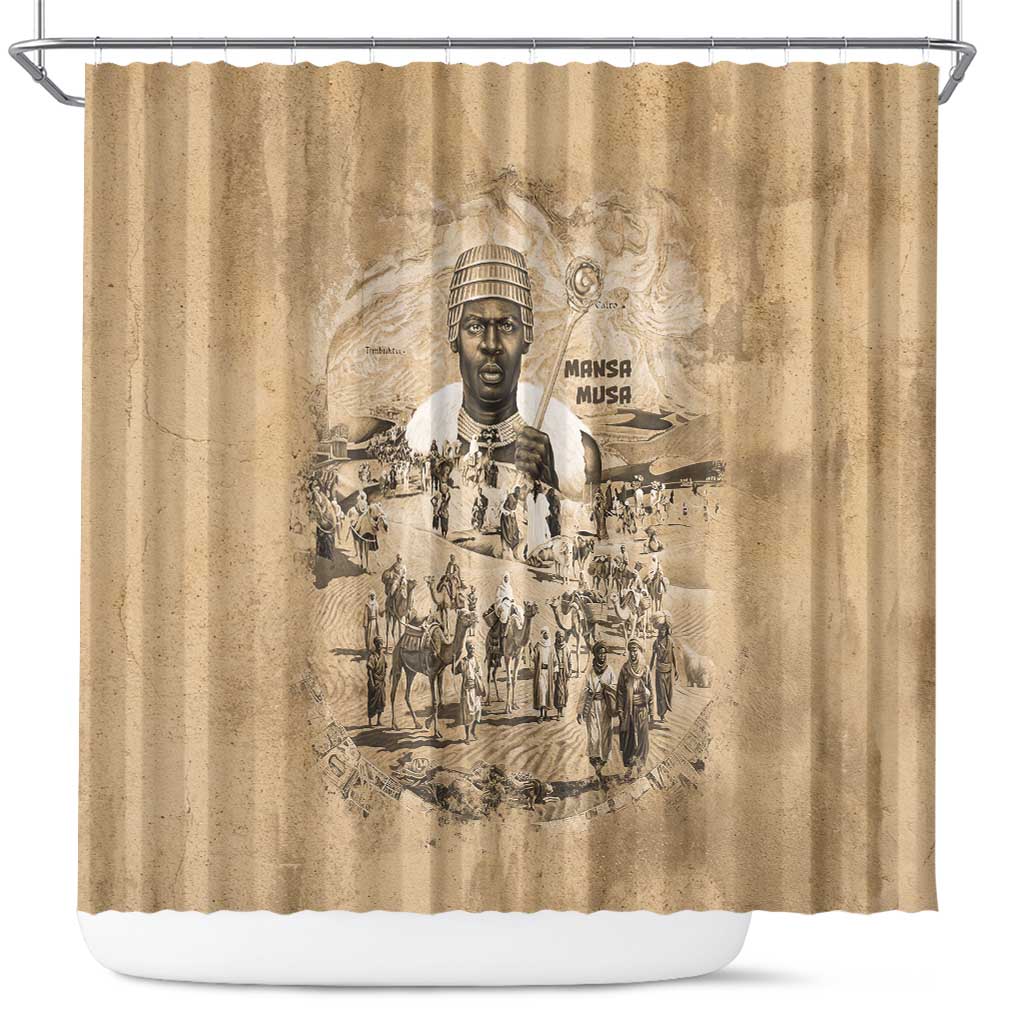 Mansa Musa Shower Curtain Sepia Map Historic Pilgrimage Empire Expedition 1324 African Royalty Legacy - Wonder Print Shop