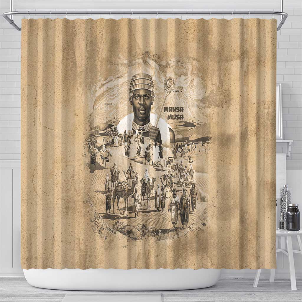 Mansa Musa Shower Curtain Sepia Map Historic Pilgrimage Empire Expedition 1324 African Royalty Legacy - Wonder Print Shop