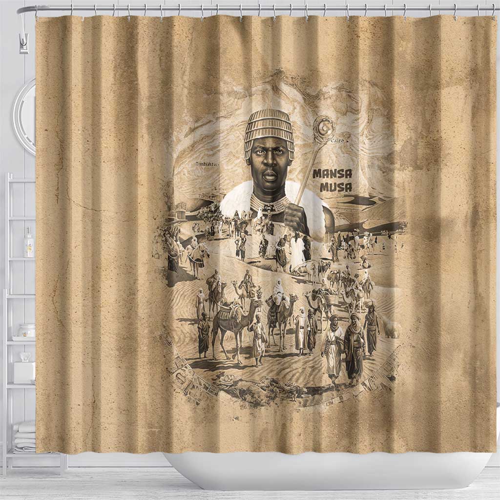 Mansa Musa Shower Curtain Sepia Map Historic Pilgrimage Empire Expedition 1324 African Royalty Legacy - Wonder Print Shop