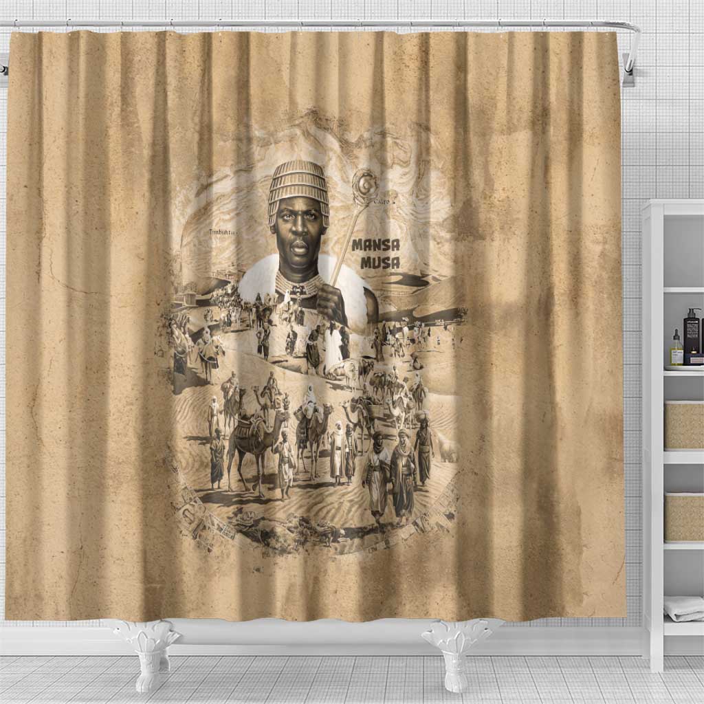 Mansa Musa Shower Curtain Sepia Map Historic Pilgrimage Empire Expedition 1324 African Royalty Legacy - Wonder Print Shop