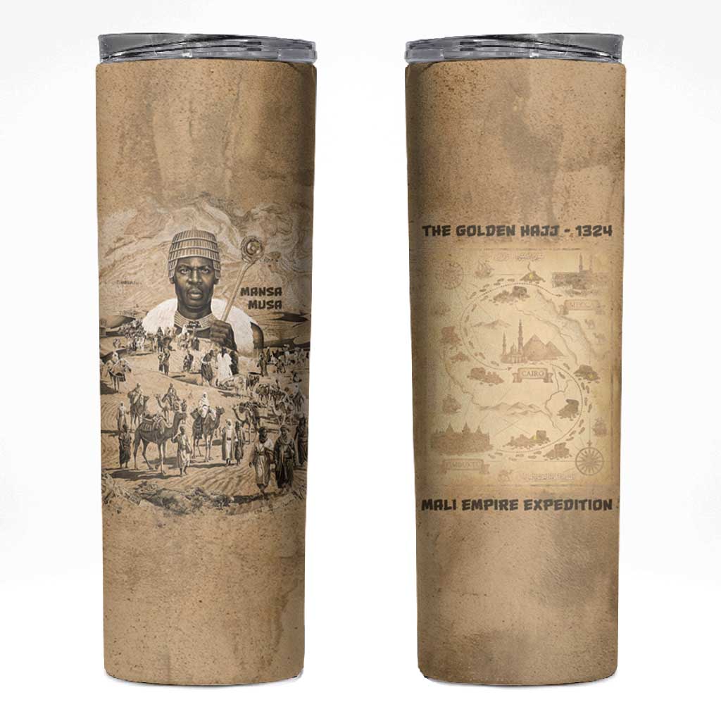 Mansa Musa Skinny Tumbler Sepia Map Historic Pilgrimage Empire Expedition 1324 African Royalty Legacy - Wonder Print Shop