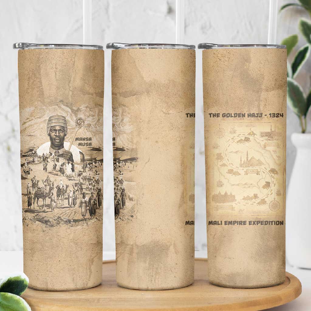 Mansa Musa Skinny Tumbler Sepia Map Historic Pilgrimage Empire Expedition 1324 African Royalty Legacy - Wonder Print Shop
