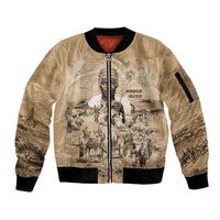 Mansa Musa Sleeve Zip Bomber Jacket Sepia Map Historic Pilgrimage Empire Expedition 1324 African Royalty Legacy - Wonder Print Shop