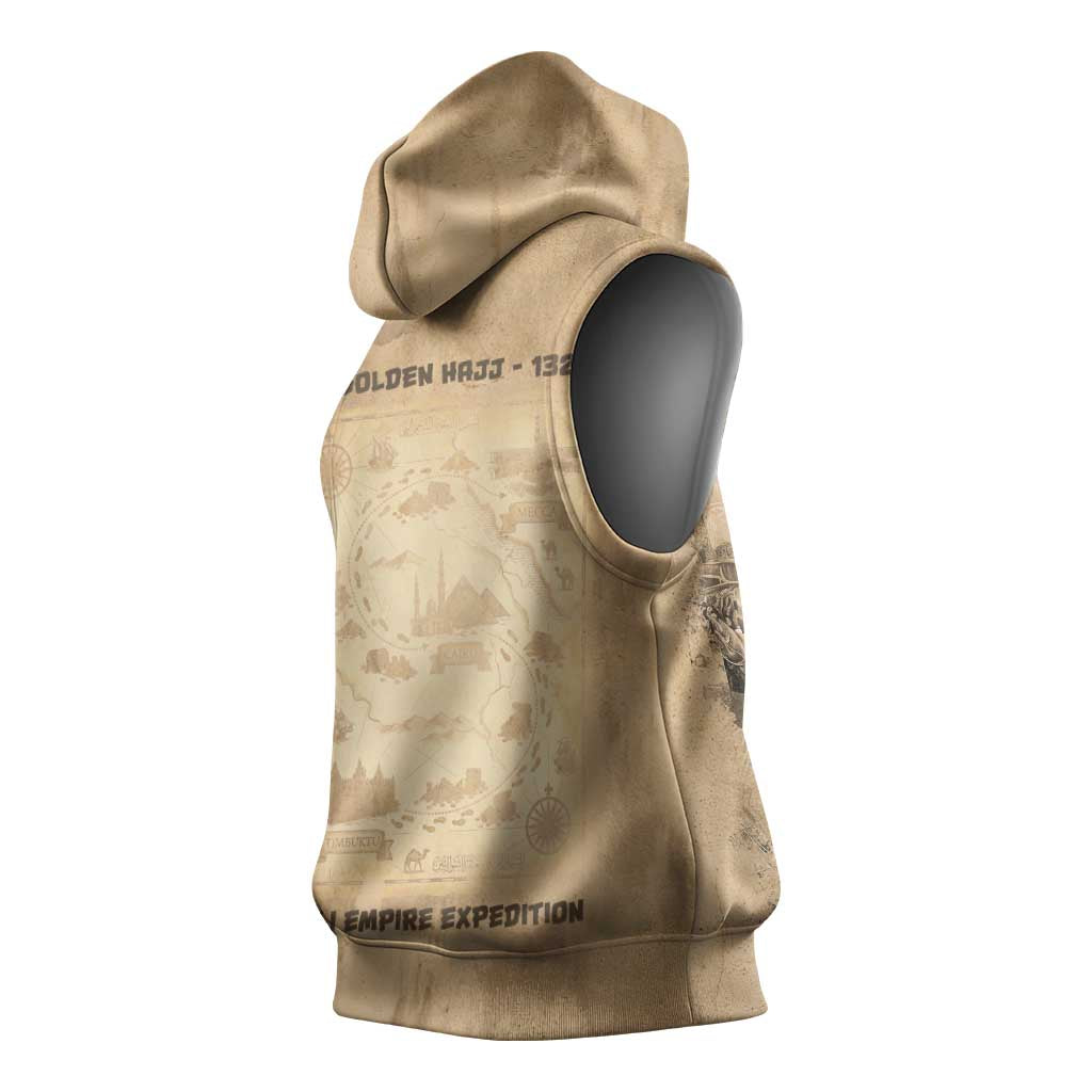Mansa Musa Sleeveless Hoodie Sepia Map Historic Pilgrimage Empire Expedition 1324 African Royalty Legacy - Wonder Print Shop